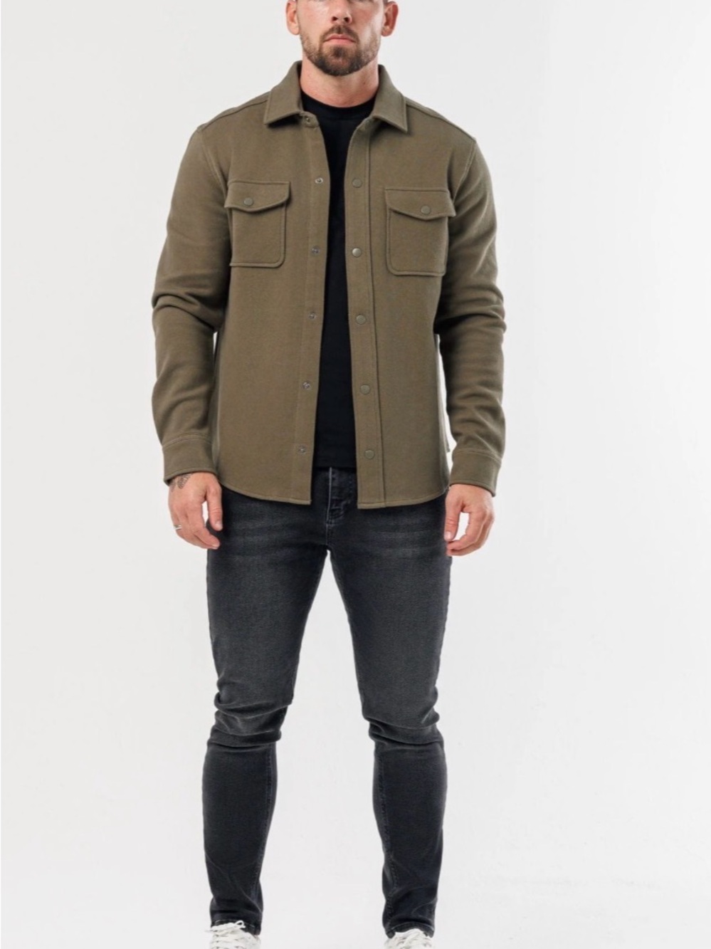 Men's Casual Button-Down Shirt Jacket in Olive